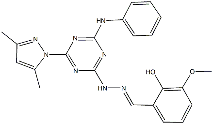 2-hydroxy-3-methoxybenzaldehyde [4-anilino-6-(3,5-dimethyl-1H-pyrazol-1-yl)-1,3,5-triazin-2-yl]hydrazone 化学構造式