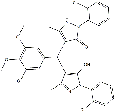 4-{(3-chloro-4,5-dimethoxyphenyl)[1-(2-chlorophenyl)-5-hydroxy-3-methyl-1H-pyrazol-4-yl]methyl}-2-(2-chlorophenyl)-5-methyl-1,2-dihydro-3H-pyrazol-3-one,1005608-65-0,结构式