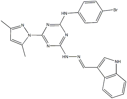 1H-indole-3-carbaldehyde [4-(4-bromoanilino)-6-(3,5-dimethyl-1H-pyrazol-1-yl)-1,3,5-triazin-2-yl]hydrazone Struktur