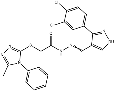 N'-{[3-(3,4-dichlorophenyl)-1H-pyrazol-4-yl]methylene}-2-[(5-methyl-4-phenyl-4H-1,2,4-triazol-3-yl)sulfanyl]acetohydrazide Struktur