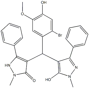 4-[(2-bromo-4-hydroxy-5-methoxyphenyl)(5-hydroxy-1-methyl-3-phenyl-1H-pyrazol-4-yl)methyl]-2-methyl-5-phenyl-1,2-dihydro-3H-pyrazol-3-one|