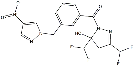 3,5-bis(difluoromethyl)-1-[3-({4-nitro-1H-pyrazol-1-yl}methyl)benzoyl]-4,5-dihydro-1H-pyrazol-5-ol Struktur