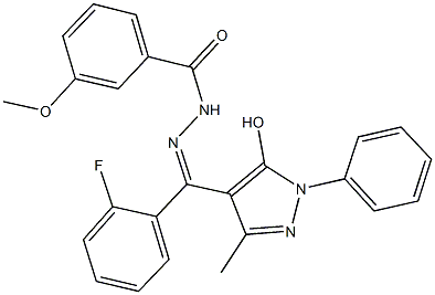 N'-[(2-fluorophenyl)(5-hydroxy-3-methyl-1-phenyl-1H-pyrazol-4-yl)methylene]-3-methoxybenzohydrazide Structure