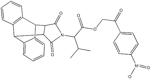 2-{4-nitrophenyl}-2-oxoethyl 2-(16,18-dioxo-17-azapentacyclo[6.6.5.0~2,7~.0~9,14~.0~15,19~]nonadeca-2,4,6,9,11,13-hexaen-17-yl)-3-methylbutanoate Struktur