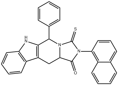 2-(1-naphthyl)-5-phenyl-3-thioxo-2,3,5,6,11,11a-hexahydro-1H-imidazo[5',1':6,1]pyrido[3,4-b]indol-1-one 化学構造式