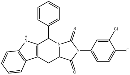 2-(3-chloro-4-fluorophenyl)-5-phenyl-3-thioxo-2,3,5,6,11,11a-hexahydro-1H-imidazo[5',1':6,1]pyrido[3,4-b]indol-1-one Structure