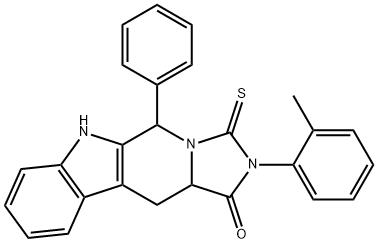 2-(2-methylphenyl)-5-phenyl-3-thioxo-2,3,5,6,11,11a-hexahydro-1H-imidazo[5',1':6,1]pyrido[3,4-b]indol-1-one Struktur