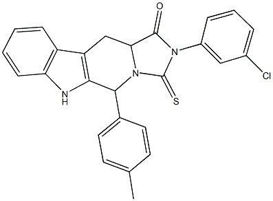 2-(3-chlorophenyl)-5-(4-methylphenyl)-3-thioxo-2,3,5,6,11,11a-hexahydro-1H-imidazo[5',1':6,1]pyrido[3,4-b]indol-1-one 结构式