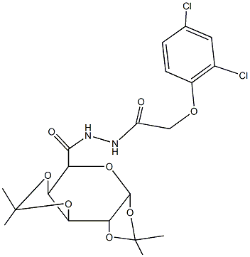 N'-[(2,4-dichlorophenoxy)acetyl]-2,2,7,7-tetramethyltetrahydro-3aH-di[1,3]dioxolo[4,5-b:4,5-d]pyran-5-carbohydrazide 结构式