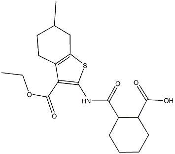2-({[3-(ethoxycarbonyl)-6-methyl-4,5,6,7-tetrahydro-1-benzothien-2-yl]amino}carbonyl)cyclohexanecarboxylic acid Structure