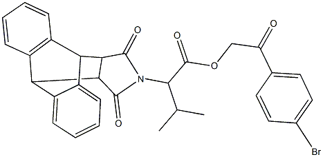 2-(4-bromophenyl)-2-oxoethyl 2-(16,18-dioxo-17-azapentacyclo[6.6.5.0~2,7~.0~9,14~.0~15,19~]nonadeca-2,4,6,9,11,13-hexaen-17-yl)-3-methylbutanoate 化学構造式