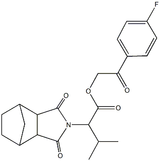 2-(4-fluorophenyl)-2-oxoethyl 2-(3,5-dioxo-4-azatricyclo[5.2.1.0~2,6~]dec-4-yl)-3-methylbutanoate 化学構造式