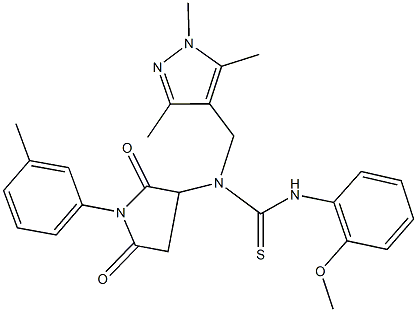 N'-(2-methoxyphenyl)-N-[1-(3-methylphenyl)-2,5-dioxo-3-pyrrolidinyl]-N-[(1,3,5-trimethyl-1H-pyrazol-4-yl)methyl]thiourea,1009182-49-3,结构式