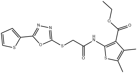 ethyl 4,5-dimethyl-2-[({[5-(2-thienyl)-1,3,4-oxadiazol-2-yl]sulfanyl}acetyl)amino]-3-thiophenecarboxylate 化学構造式