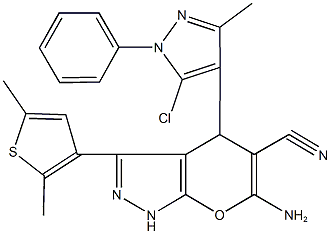 6-amino-4-(5-chloro-3-methyl-1-phenyl-1H-pyrazol-4-yl)-3-(2,5-dimethyl-3-thienyl)-1,4-dihydropyrano[2,3-c]pyrazole-5-carbonitrile Structure