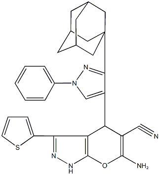 4-[3-(1-adamantyl)-1-phenyl-1H-pyrazol-4-yl]-6-amino-3-(2-thienyl)-1,4-dihydropyrano[2,3-c]pyrazole-5-carbonitrile Struktur