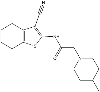 N-(3-cyano-4-methyl-4,5,6,7-tetrahydro-1-benzothien-2-yl)-2-(4-methyl-1-piperidinyl)acetamide Struktur