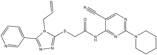2-{[4-allyl-5-(3-pyridinyl)-4H-1,2,4-triazol-3-yl]sulfanyl}-N-[5-cyano-2-(1-piperidinyl)-4-pyrimidinyl]acetamide 化学構造式