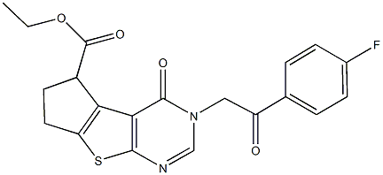 ethyl 3-[2-(4-fluorophenyl)-2-oxoethyl]-4-oxo-3,5,6,7-tetrahydro-4H-cyclopenta[4,5]thieno[2,3-d]pyrimidine-5-carboxylate Struktur