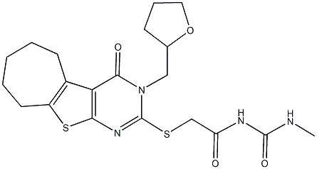 N-methyl-N'-({[4-oxo-3-(tetrahydro-2-furanylmethyl)-3,5,6,7,8,9-hexahydro-4H-cyclohepta[4,5]thieno[2,3-d]pyrimidin-2-yl]sulfanyl}acetyl)urea,1019014-80-2,结构式