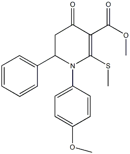 methyl 1-(4-methoxyphenyl)-2-(methylsulfanyl)-4-oxo-6-phenyl-1,4,5,6-tetrahydro-3-pyridinecarboxylate Struktur
