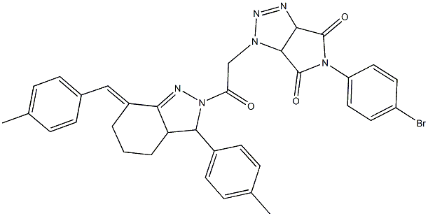 5-(4-bromophenyl)-1-{2-[7-(4-methylbenzylidene)-3-(4-methylphenyl)-3,3a,4,5,6,7-hexahydro-2H-indazol-2-yl]-2-oxoethyl}-3a,6a-dihydropyrrolo[3,4-d][1,2,3]triazole-4,6(1H,5H)-dione,1024744-58-8,结构式