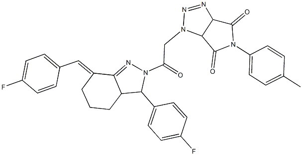 1-{2-[7-(4-fluorobenzylidene)-3-(4-fluorophenyl)-3,3a,4,5,6,7-hexahydro-2H-indazol-2-yl]-2-oxoethyl}-5-(4-methylphenyl)-3a,6a-dihydropyrrolo[3,4-d][1,2,3]triazole-4,6(1H,5H)-dione Structure