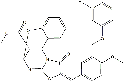 methyl (13E)-13-{3-[(3-chlorophenoxy)methyl]-4-methoxybenzylidene}-9-methyl-14-oxo-8-oxa-12-thia-10,15-diazatetracyclo[7.6.1.0~2,7~.0~11,15~]hexadeca-2,4,6,10-tetraene-16-carboxylate Struktur