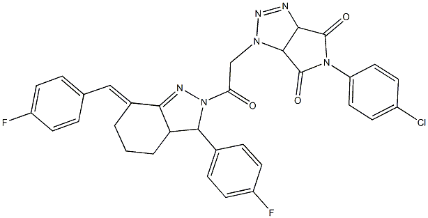 5-(4-chlorophenyl)-1-{2-[7-(4-fluorobenzylidene)-3-(4-fluorophenyl)-3,3a,4,5,6,7-hexahydro-2H-indazol-2-yl]-2-oxoethyl}-3a,6a-dihydropyrrolo[3,4-d][1,2,3]triazole-4,6(1H,5H)-dione,1025267-32-6,结构式