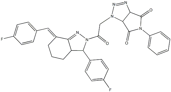 1-{2-[7-(4-fluorobenzylidene)-3-(4-fluorophenyl)-3,3a,4,5,6,7-hexahydro-2H-indazol-2-yl]-2-oxoethyl}-5-phenyl-3a,6a-dihydropyrrolo[3,4-d][1,2,3]triazole-4,6(1H,5H)-dione,1025283-02-6,结构式