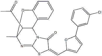 16-acetyl-13-{[5-(3-chlorophenyl)-2-furyl]methylene}-9-methyl-8-oxa-12-thia-10,15-diazatetracyclo[7.6.1.0~2,7~.0~11,15~]hexadeca-2,4,6,10-tetraen-14-one|