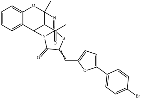 16-acetyl-13-{[5-(4-bromophenyl)-2-furyl]methylene}-9-methyl-8-oxa-12-thia-10,15-diazatetracyclo[7.6.1.0~2,7~.0~11,15~]hexadeca-2,4,6,10-tetraen-14-one,1025658-86-9,结构式