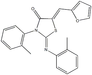 5-(2-furylmethylene)-3-(2-methylphenyl)-2-[(2-methylphenyl)imino]-1,3-thiazolidin-4-one,102704-49-4,结构式