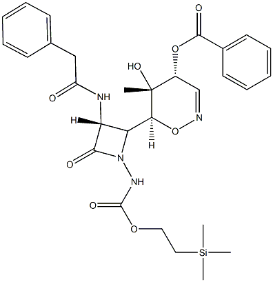 5-hydroxy-5-methyl-6-[4-oxo-3-[(phenylacetyl)amino]-1-({[2-(trimethylsilyl)ethoxy]carbonyl}amino)-2-azetidinyl]-5,6-dihydro-4H-1,2-oxazin-4-yl benzoate Structure