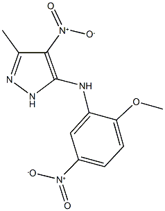 4-nitro-5-{5-nitro-2-methoxyanilino}-3-methyl-1H-pyrazole Struktur