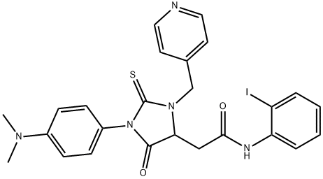 2-[1-[4-(dimethylamino)phenyl]-5-oxo-3-(4-pyridinylmethyl)-2-thioxo-4-imidazolidinyl]-N-(2-iodophenyl)acetamide 结构式