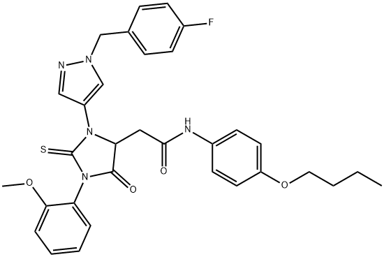 N-(4-butoxyphenyl)-2-[3-[1-(4-fluorobenzyl)-1H-pyrazol-4-yl]-1-(2-methoxyphenyl)-5-oxo-2-thioxo-4-imidazolidinyl]acetamide Structure