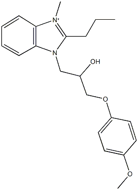 3-[2-hydroxy-3-(4-methoxyphenoxy)propyl]-1-methyl-2-propyl-3H-benzimidazol-1-ium 化学構造式