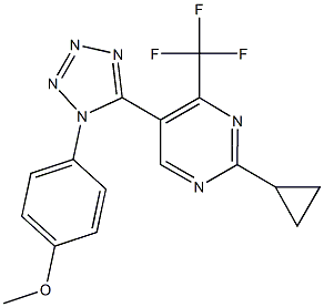 4-{5-[2-cyclopropyl-4-(trifluoromethyl)-5-pyrimidinyl]-1H-tetraazol-1-yl}phenyl methyl ether,1034734-71-8,结构式