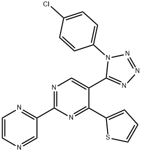 5-[1-(4-chlorophenyl)-1H-tetraazol-5-yl]-2-(2-pyrazinyl)-4-(2-thienyl)pyrimidine,1034734-80-9,结构式