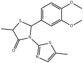 2-(3,4-dimethoxyphenyl)-5-methyl-3-(5-methyl-1,3-thiazol-2-yl)-1,3-thiazolidin-4-one 化学構造式