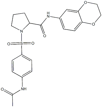 1-{[4-(acetylamino)phenyl]sulfonyl}-N-(2,3-dihydro-1,4-benzodioxin-6-yl)-2-pyrrolidinecarboxamide 化学構造式