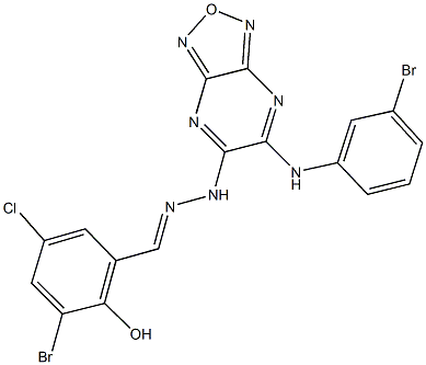3-bromo-5-chloro-2-hydroxybenzaldehyde [6-(3-bromoanilino)[1,2,5]oxadiazolo[3,4-b]pyrazin-5-yl]hydrazone Struktur