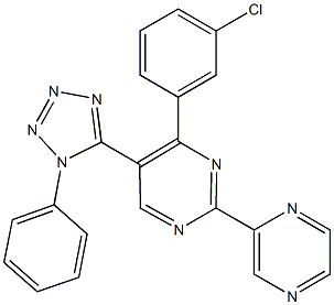 4-(3-chlorophenyl)-5-(1-phenyl-1H-tetraazol-5-yl)-2-(2-pyrazinyl)pyrimidine Structure