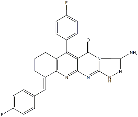 3-amino-10-(4-fluorobenzylidene)-6-(4-fluorophenyl)-7,8,9,10-tetrahydro[1,2,4]triazolo[4',3':1,2]pyrimido[4,5-b]quinolin-5(1H)-one,1057669-66-5,结构式