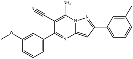 7-amino-5-(3-methoxyphenyl)-2-(3-methylphenyl)pyrazolo[1,5-a]pyrimidine-6-carbonitrile Struktur