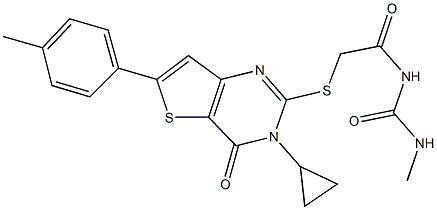 N-({[3-cyclopropyl-6-(4-methylphenyl)-4-oxo-3,4-dihydrothieno[3,2-d]pyrimidin-2-yl]sulfanyl}acetyl)-N'-methylurea 化学構造式