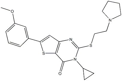 3-cyclopropyl-6-(3-methoxyphenyl)-2-{[2-(1-pyrrolidinyl)ethyl]sulfanyl}thieno[3,2-d]pyrimidin-4(3H)-one 化学構造式