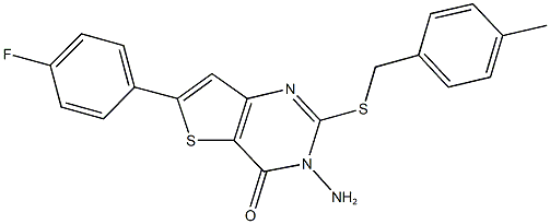 3-amino-6-(4-fluorophenyl)-2-[(4-methylbenzyl)sulfanyl]thieno[3,2-d]pyrimidin-4(3H)-one Struktur
