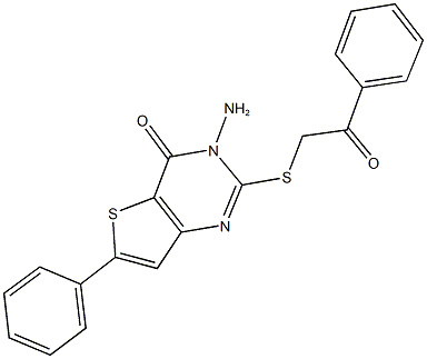 3-amino-2-[(2-oxo-2-phenylethyl)sulfanyl]-6-phenylthieno[3,2-d]pyrimidin-4(3H)-one Struktur